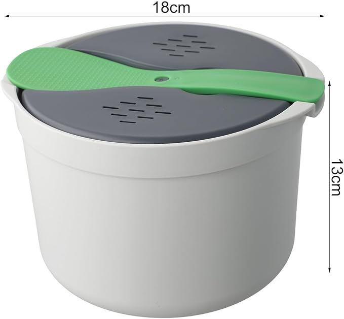 Microwave Rice Cooker Steamer Pot with Strainer Portable PP Material Kitchen Appliance for Rice Vegetables Pasta Soups Easy Dishwasher Cleaning Compact Design for Travel Use(Green)