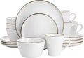 16 Piece Stoneware Dinnerware Set with Gold Rim – Matte Black White &amp Slate Plates Bowls and Mugs – Microwave &amp Dishwasher Safe Tableware Set for 4 (Matte White)