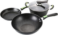 3-Piece Cookware Set Wrought Iron &amp Medical Stone Non-Stick Pots and Pans – Wok Frying Pan Soup Pot with Lid – Induction Compatible Easy Cleaning