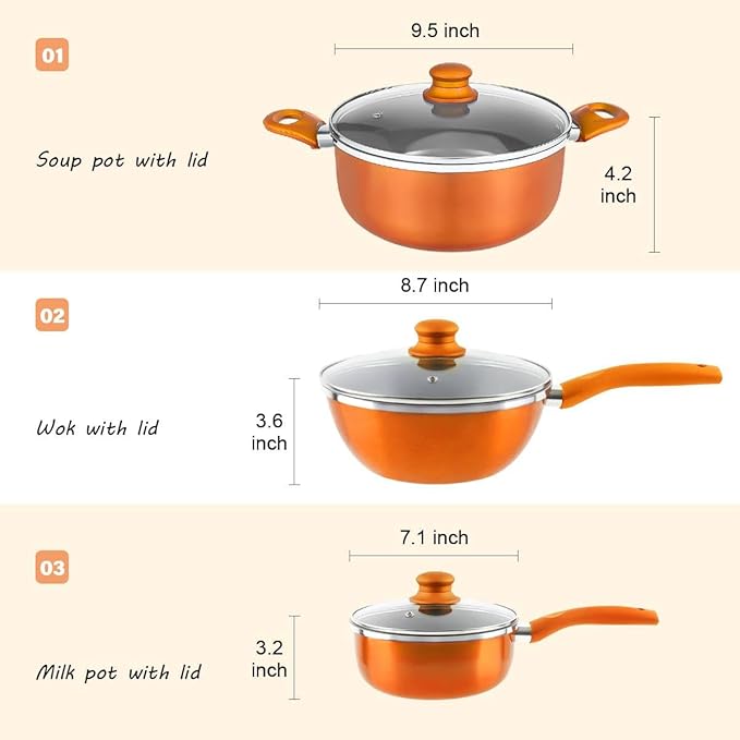 Nonstick pan pan set wok soup milk pot 3 piece set orange