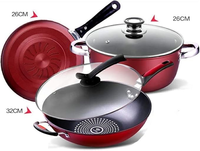 Kitchen Cookware Sets 3 Pcs Cookware Set Soup Pot Frying Pan Stew Pot Saucepan Cooking Pot Set Non-Stick Pan Cooking Set Cooking Pots