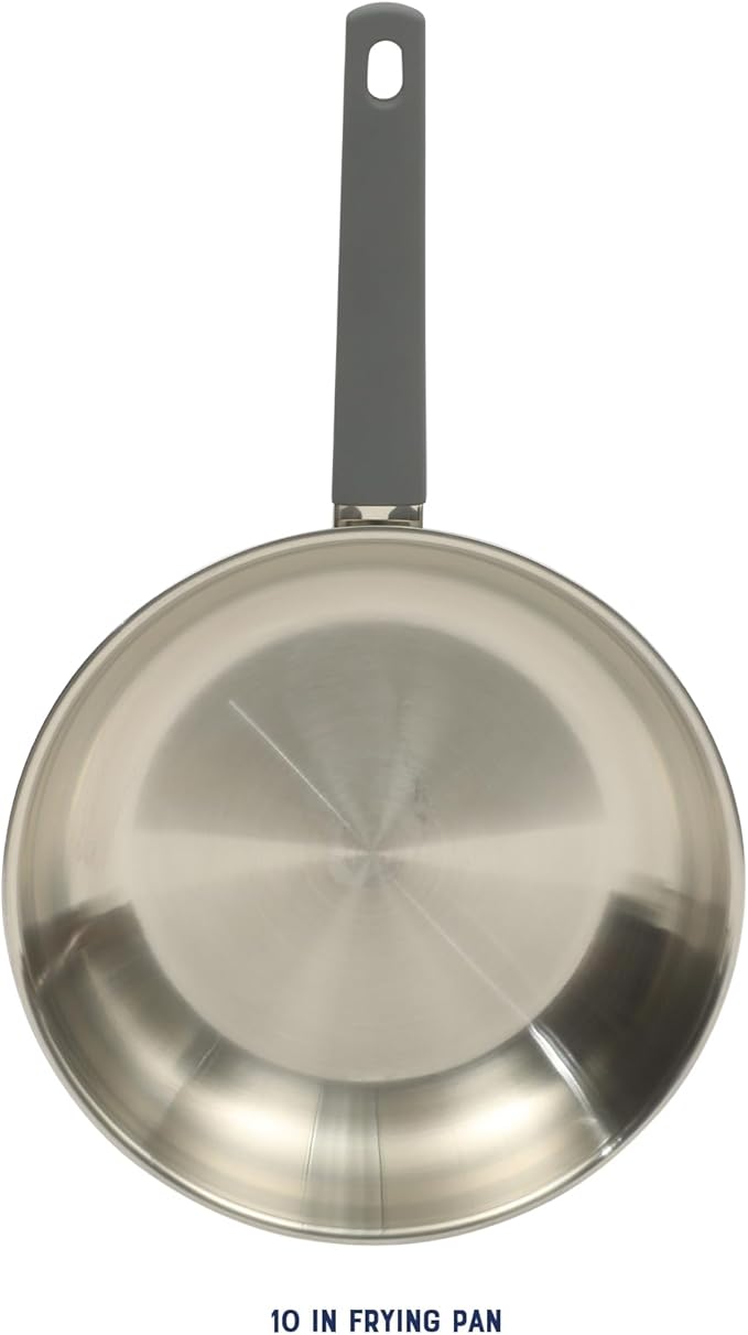 Oster Beauford 10-Inch Stainless Steel Frying Pan – Induction Oven &amp Dishwasher Safe Skillet Soft-Touch Gray Handle 5-Ply Encapsulated Bottom