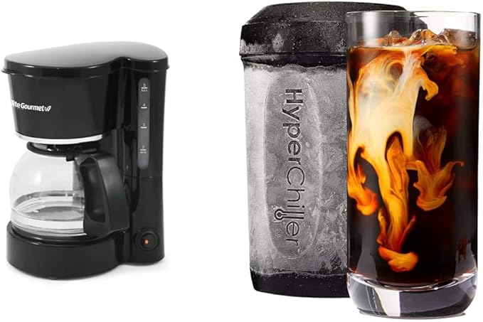 Elite Gourmet EHC-5055 5-Cup Automatic Coffee Maker Brewer with Pause N Serve + HyperChiller HC2 Patented 12.5Oz Instant Coffee/Beverage Cooler Chiller Iced Tea Wine Spirits Alcohol Juice Black