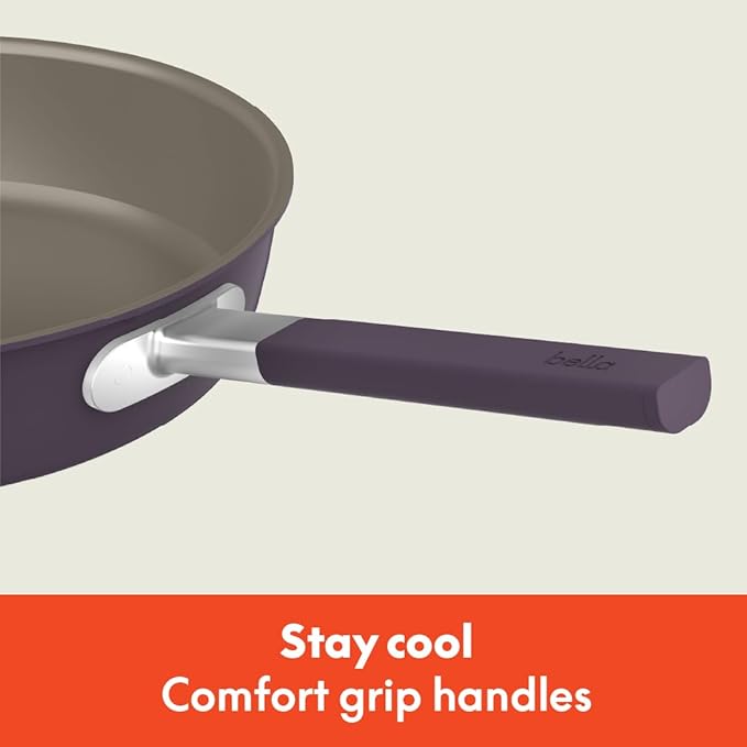 bella 9 Piece Ceramic Nonstick Cookware Set Fits-anywhere™ Kitchenware w EverGood™ Coating Dishwasher &amp Oven Safe All Stovetops Compatible Stackable Design Cool Touch Handles Plum
