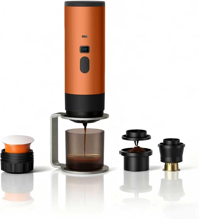 Portable coffee Maker15Bar USB-C Rechargeable Coffee Machine Electric Mini Coffee Maker for Camping Travel Car and Office (orange)
