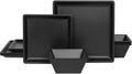 12 Piece Melamine Plates and Bowls Sets Square Dinner Set with Plates Dishes Bowls Black Square Dinnerware Sets -Serving Platers for 4 Dishwasher Safe
