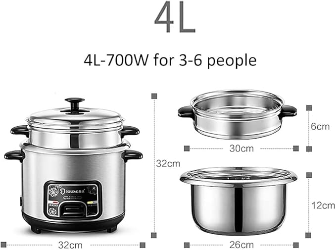 Rice Cooker-Steamer 201 Stainless Steel Rice Cooker with Spatula and Measuring Cup for 1-7 People (3L) ()