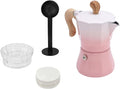 JTLB Italian Coffee Maker 150ml Single Valve Coffee Pot with Coffee Distributor Spoon Paper Filter 3 Cups (Gradient Pink)