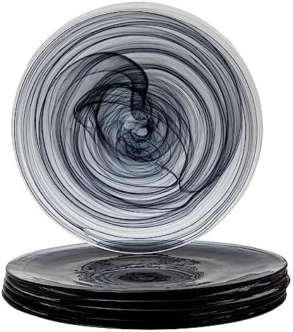 Vikko Charger Plates Set of 6 Black Alabaster Dinner Plates 13 Plate with Marbelized Swirl Design Elegant Glass Charger Dishwasher Safe
