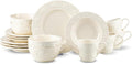 Embossed Strawberry Ceramic Dinnerware Set 16-Piece for 4 Ivory White Non-Slip Plates Bowls &amp Mugs Microwave &amp Dishwasher Safe Premium Kitchen Table Setting Statement Pieces