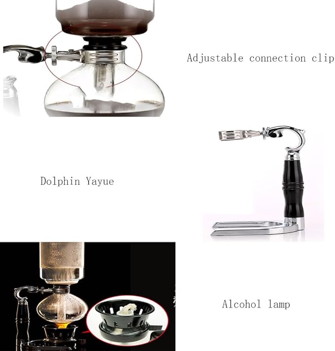 Siphon Syphon Coffee Maker with Heat-Resistant Glass Brewer with Aluminum Alloy Pine Handle Coffee Pots