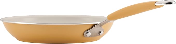 Rachael Ray Cucina Ceramic Nonstick Pots and Pans Set with Saucepans Frying Pans Stockpot Lids and Pan Protectors 10 Piece Non Stick Cookware Set Dishwasher Safe - Turmeric Yellow