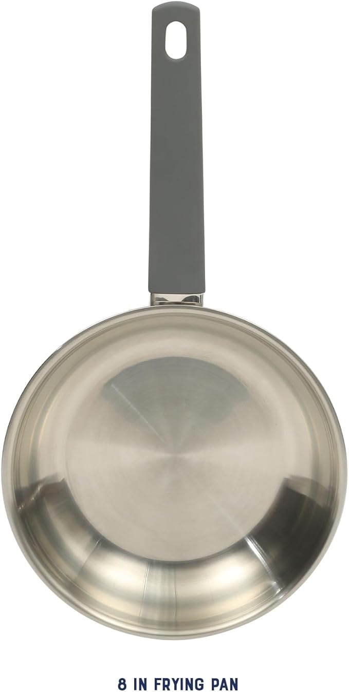 Oster Beauford 8-Inch Stainless Steel Frying Pan – Induction Oven &amp Dishwasher Safe Skillet Soft-Touch Gray Handle 5-Ply Encapsulated Bottom