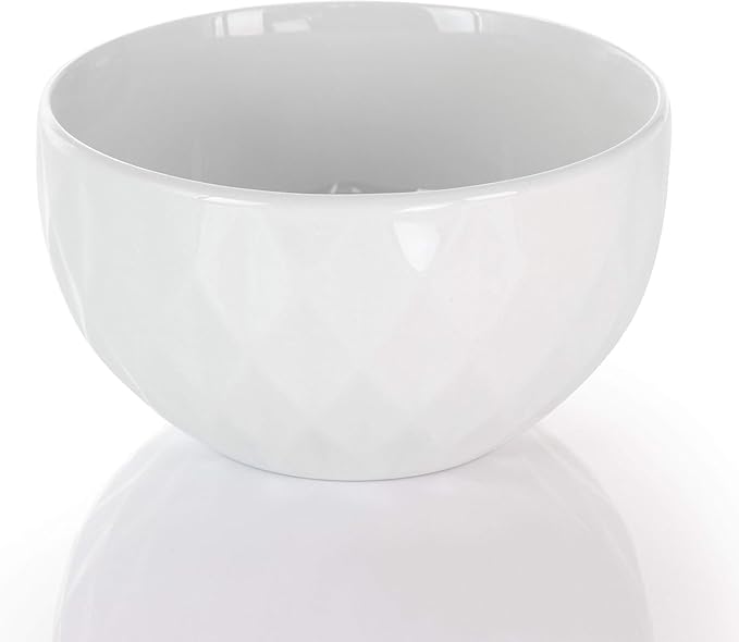 18 Piece White Porcelain Dinnerware Set with Cups and Serving Bowls – Diamond Pattern Plates and Bowls Service for 4 Microwave &amp Dishwasher Safe