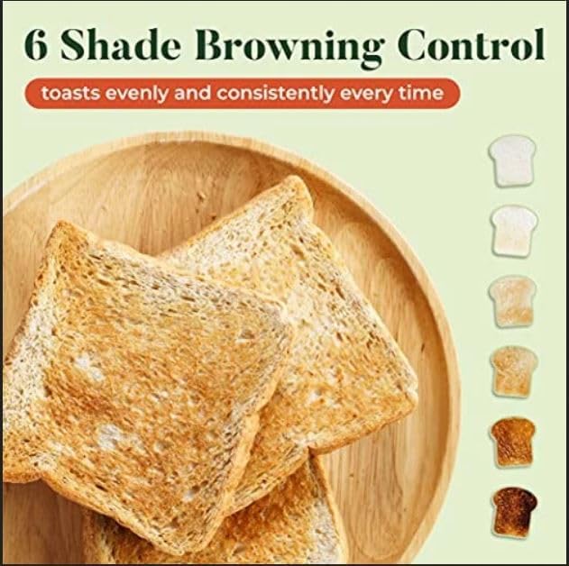 bella Stainless Steel 2 Slice Toaster with Extra Wide Slots &amp Removable Crumb Tray - 6 Browning OptionsAuto Shut Off &amp Reheat Function - Toast BreadBagel-&amp Waffle(Pack of 6)