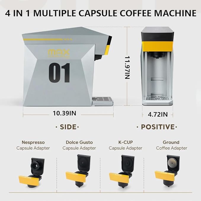 Espresso Machine 19bar Single-Serve Coffee Maker Capsule Coffee Machine with 800ML Water Tank Intelligent Touch Control Fast Brew for Latte Cappuccino Home Office Use Orange