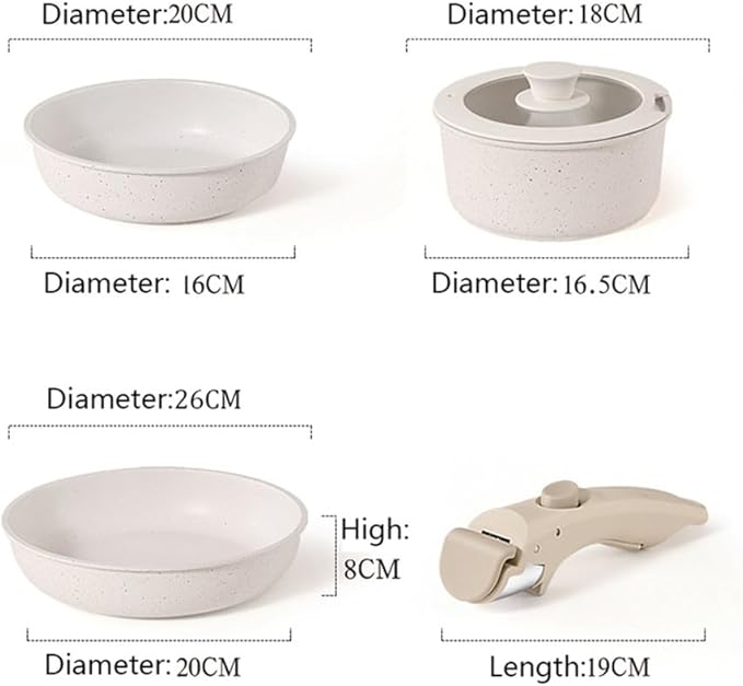 Frying Pots and Pans Set Nonstick Cookware Set with Removable Handles Induction Rv Kitchen Set with Removable HandlesWhiteThreePiece Set-White-Three-Piece Set
