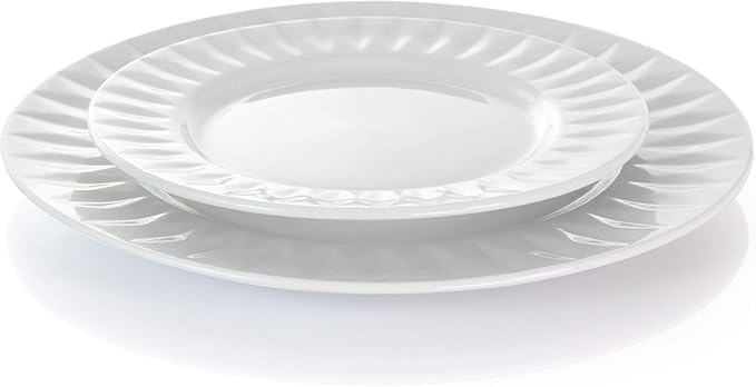 18 Piece White Porcelain Dinnerware Set with Cups and Serving Bowls – Diamond Pattern Plates and Bowls Service for 4 Microwave &amp Dishwasher Safe