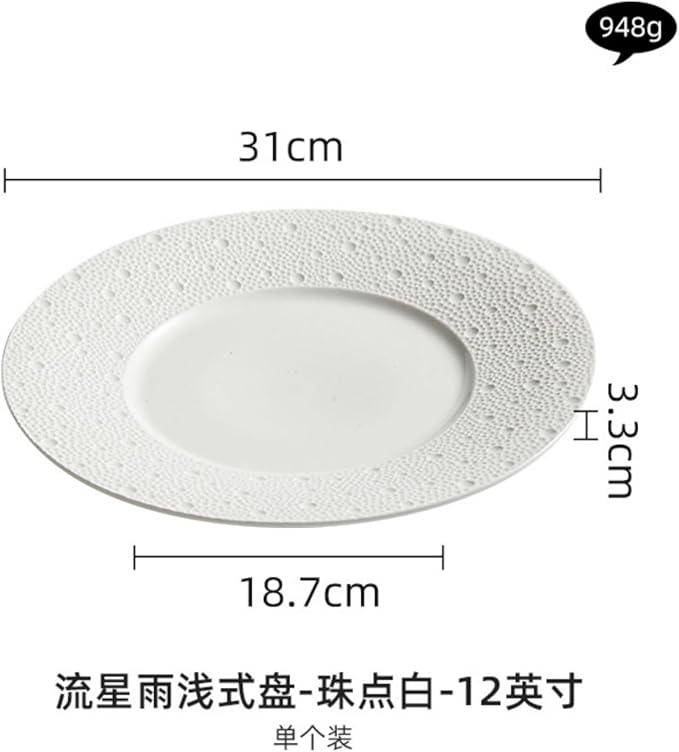 Thcbme 西餐盘浅盘轻奢高级感酒店餐厅盘子菜盘家用特色摆盘意面盘/Handpainted Plates and Bowls Set Ceramic Dinnerware Sets/12英寸珠点白浅式盘