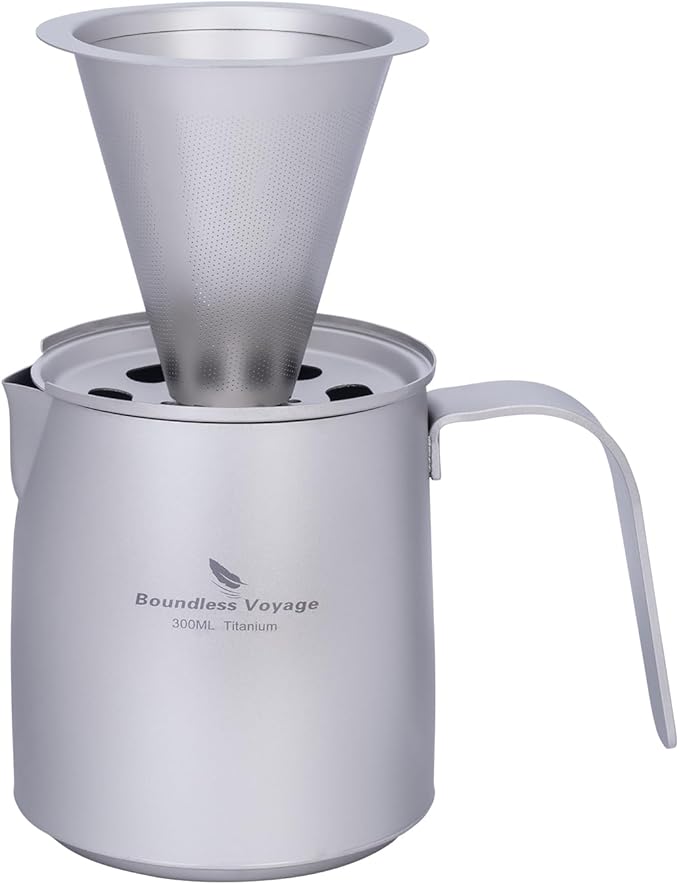 Boundless Voyage Titanium Pour-over Coffee Maker Set Coffee Mug with Reusable Detachable Dripper Manual Reusable Cone Filter for 1-2 Cups 6008P