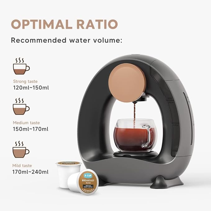 BENFUCHEN Pod and Grounds Single-Serve Coffee Maker 2 in 1 One Cup Coffee Machine Compatible with K-Cup Pod &amp Coffee Grounds/Tea Compact Design 4-8oz Grey