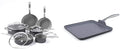 GreenPan Chatham ceramic Non-Stick 10Pc Cookware Set Grey - &amp Lima 11 Ceramic Non-Stick Square Griddle Grey -