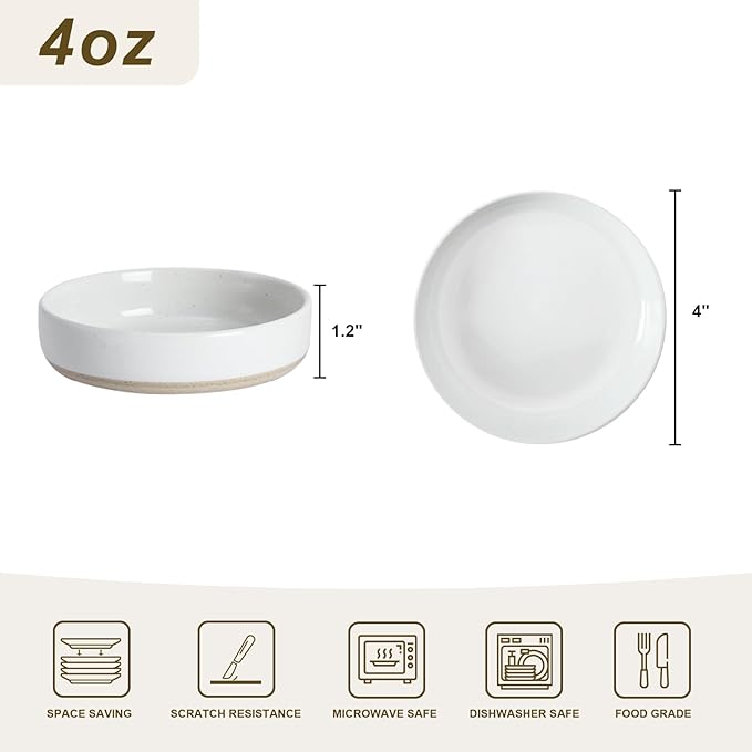 Famiware Nebula Plates and Bowls Set of 12 and Milkyway 4oz Dipping Bowls Set of 6 18 Pieces Dinnerware Sets White