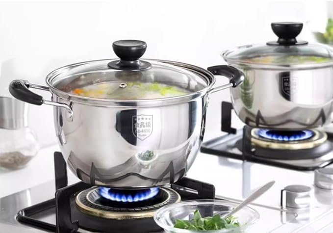 Kitchen Cooking Sets 2 Pcs Cooking Pot Stainless Steel Soup Pot Milk Pot with Glass Lid Kitchen Cooking Cookware Sets