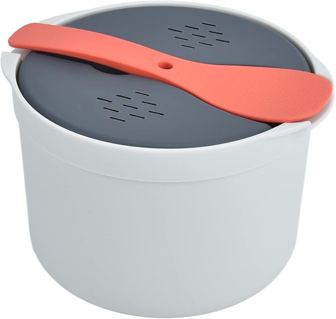 Microwave Rice Cooker 2L Capacity with Lid and Spoon for Cooking Rice Pasta Vegetables Oatmeal Orange