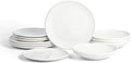 Earth &amp Clay Harmony 12-Piece Dinnerware Stoneware Plates and Bowls Set Includes Dinner and Salad Plates Cereal Bowls Dishwasher and Microwave Safe Dish Set for 4 White