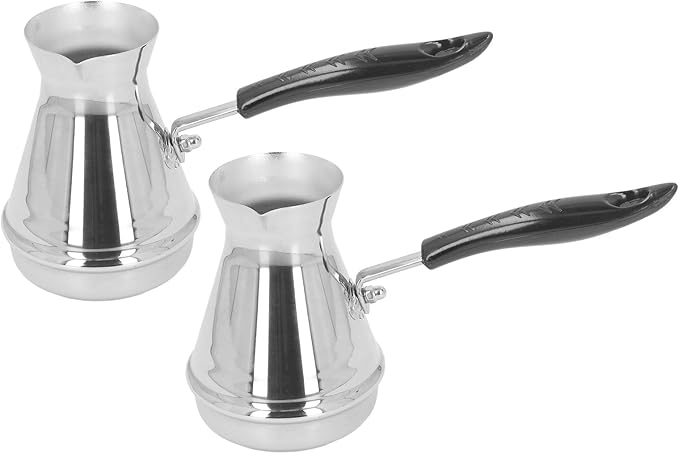 2PCS Turkish Coffee Pot Premium Stainless Steel Stovetop Pour Over Coffee Maker Kettle Long Handle Pot Ideal for Home Kitchen &amp Office (850ml)