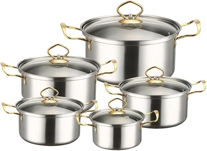 Nonstick Kitchen Cookware Sets Stainless Steel Cookware Pot Stainless Steel Cooking Pot Set with Glass Lids for Gas Electric Halogen Ceramic Induction Hobs