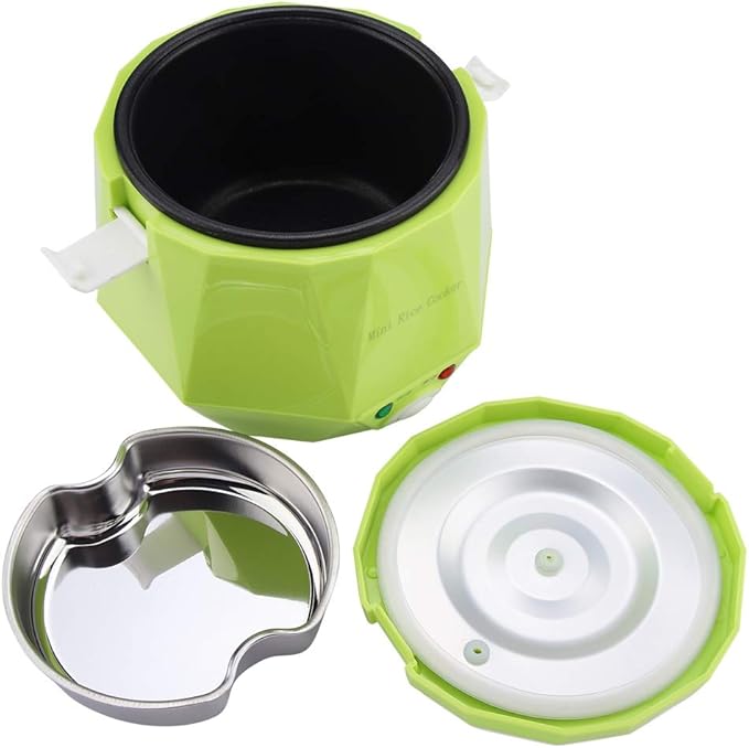 Electric Rice Cooker for Car Portable Food Steamer 12V 100W 1.3L for Home and Travel (Green)