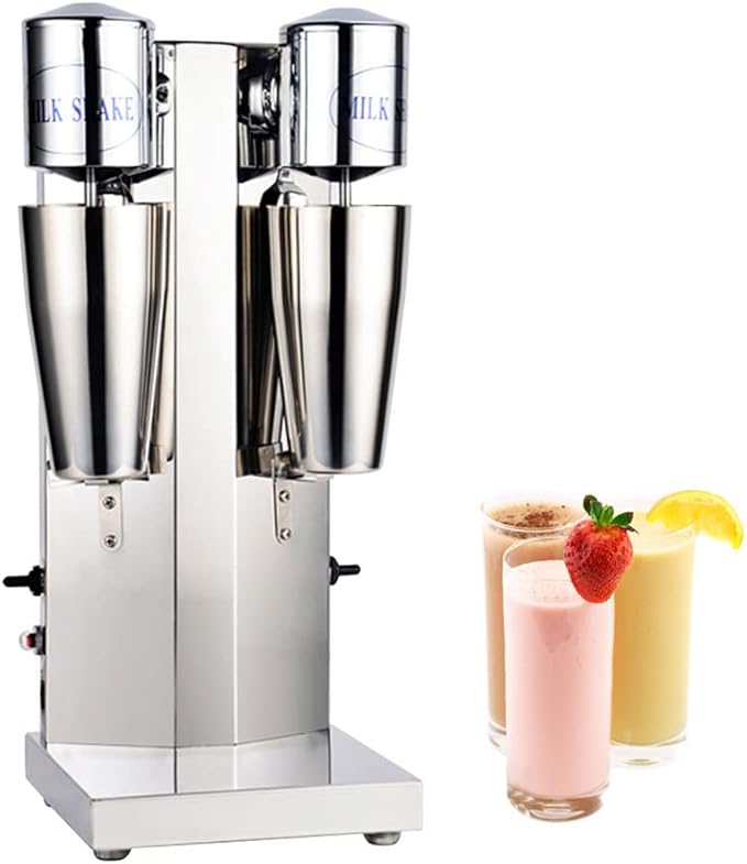 Commercial Electric Milkshake Maker Stainless Steel Milk Shake Machine Cocktail Tea Drink Mixer Smoothie Malt Blender 18000RMP (Double Head)