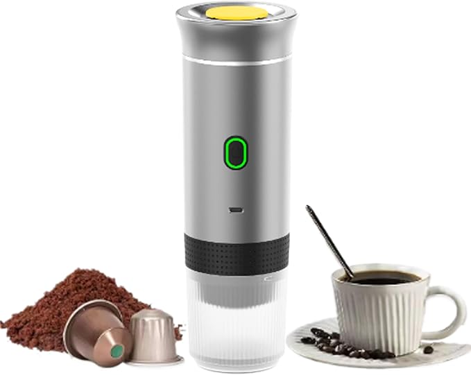 Portable Electric Espresso Coffee MakerSelf-Heating Car Espresso Maker3-in-1 Espresso Makerfor Camping RV Travel Office (silvery)