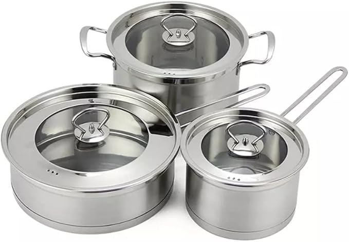 Cookware Set Stainless Steel Frying Pan Pot Soup Milk Pot Frying Pan Three-Piece Household (Color : A Size A (A