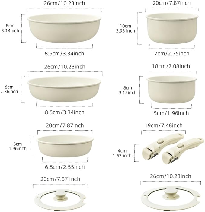 9 Pcs Cookware Sets 9 Pcs Nonstick Kitchen Cooking Set with Detachable Handle Pots Stackable Pans Set Oven Safe Induction Ready Frying Pans Saucepans