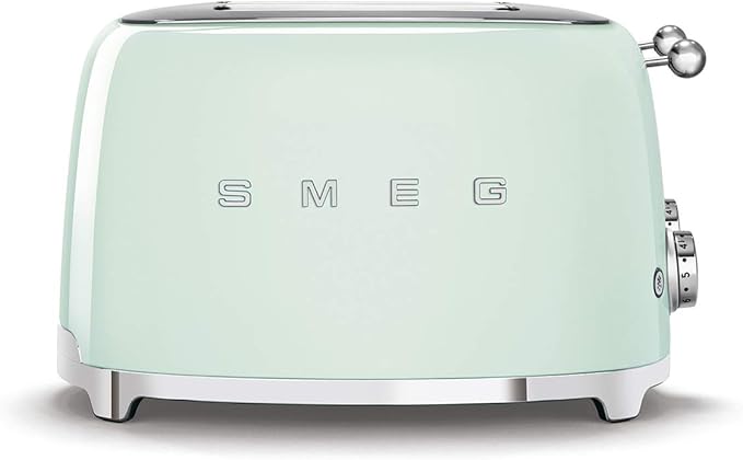 Smeg 50s Retro 4-Slot Toaster TSF03PGUS Bundle with Bamboo Tongs - Pastel Green