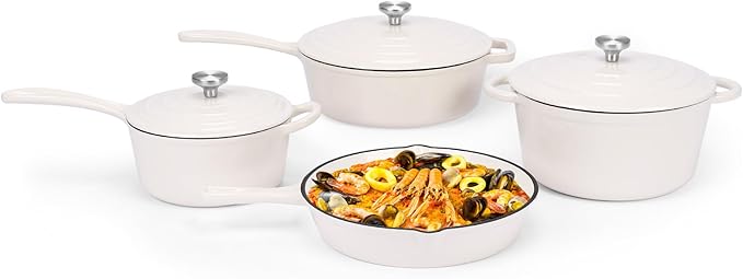 QuliMetal Nonstick Enameled Cast Iron Cookware Set 4-Pcs Pots and Pans with Lid Healthy Round Dutch Oven Pot for Sourdough Bread Baking Oven Safe up to 500° F or on All Stovetop