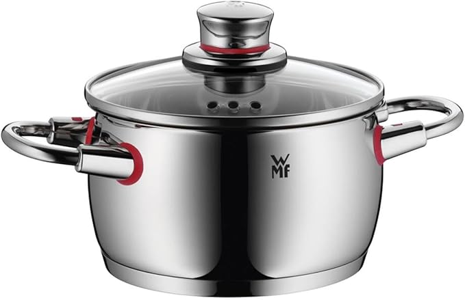 WMF cookware Set 4-Piece Quality One Vapor Hole Glass lid Cromargan Stainless Steel Brushed Suitable for All Stove Tops Including Induction Dishwasher-Safe