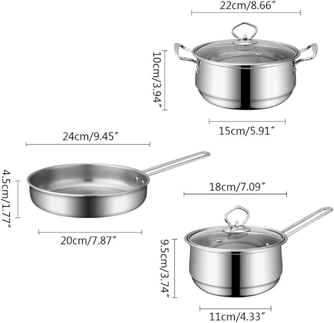 Cooking Pot Frying Pan3 Piece Stainless Steel Cookware Set Pan Frying Pan Soup Pot Milk Pot Cooker Set Home Cooking