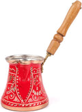 Copper Coffee Pot Set Erzincan Handmade 4 Person Traditional Turkish Coffee Maker Set with Handle for Home Kitchen Use Red - Red One Size