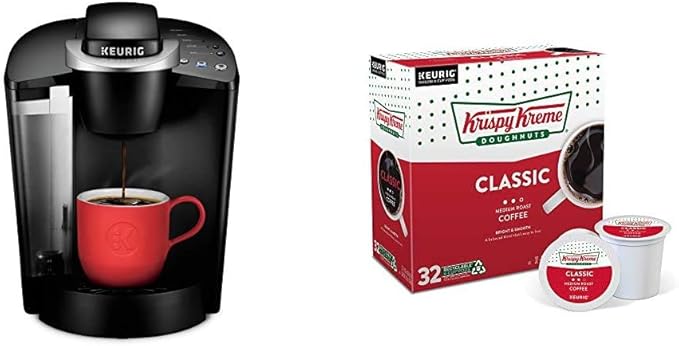 Keurig K-Classic Coffee Maker with Krispy Kreme Classic Medium Roast Coffee 32 Count
