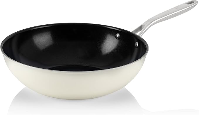 TeChef Collection | Ceramic Nonstick Flat Bottom Wok Stir Fry Pan Nontoxic - Free of PFAS PFOA PTFE (Wok 12)