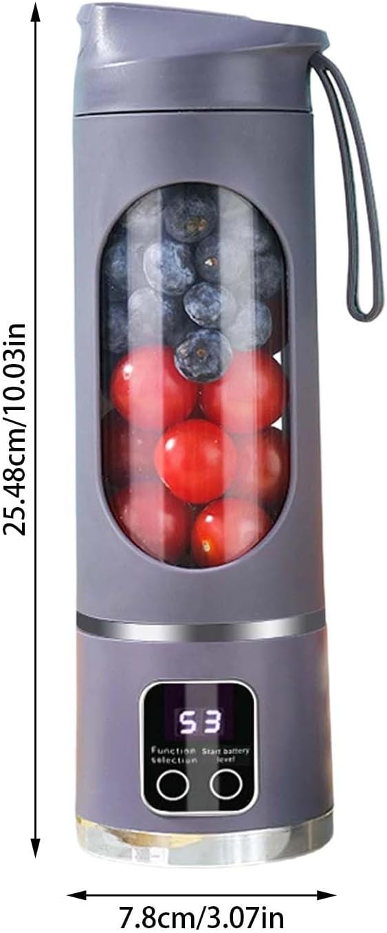 Portable Juicer USB Rechargeable 1500mah Battery 3 Speed Cooking Machine with Display 450ML Electric Juicer Easy Clean Design for Smoothies Ice Crushing Gym Fresh Fruit Juices (Purple)