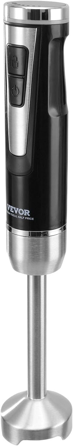 VEVOR Hand Blender 8 Variable Speeds Immersion Blender Stainless Steel Handheld Blender Powerful Motor Hand Mixer USB Charging Cable Multi-purpose Easy Control Grip Stick Mixer