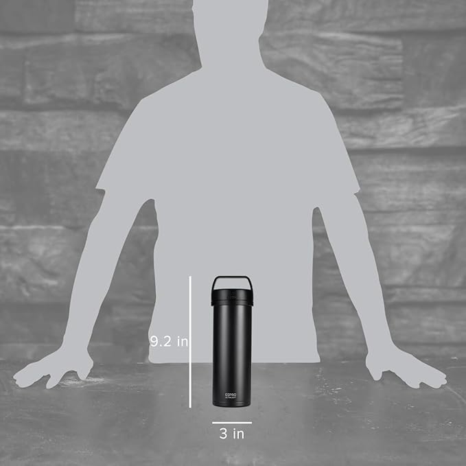 ESPRO P0 Ultralight French Press Coffee Maker for Travel Vacuum Insulated Stainless Steel 16 Ounces Matte Meteorite Black