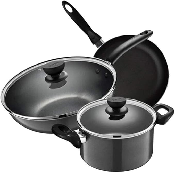 Non-Stick 3-Piece Cookware Set with Wok Frying Pan &amp Soup Pot Aluminum Alloy Induction &amp Gas Stove Compatible