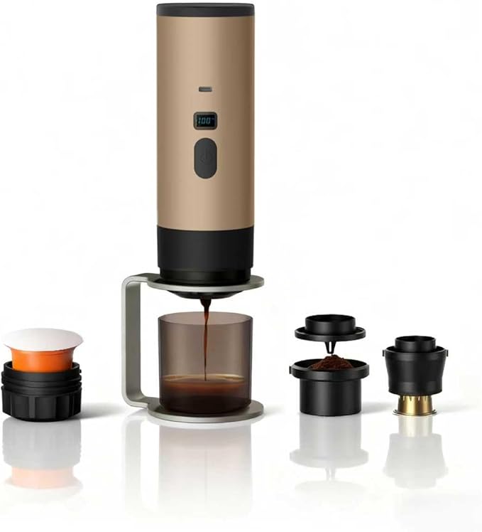 Portable coffee Maker15Bar USB-C Rechargeable Coffee Machine Electric Mini Coffee Maker for Camping Travel Car and Office (brown)