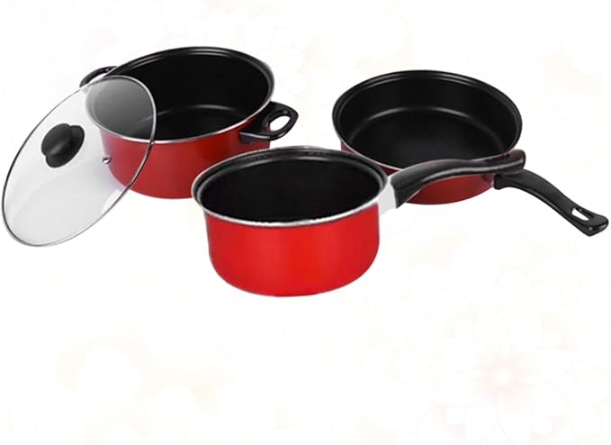 3pcs Non-Stick Frying Pan Soup Pot and Milk Pan Set Multifunctional Kitchen Cookware for Home Cooking Dishwasher Safe Induction Compatible